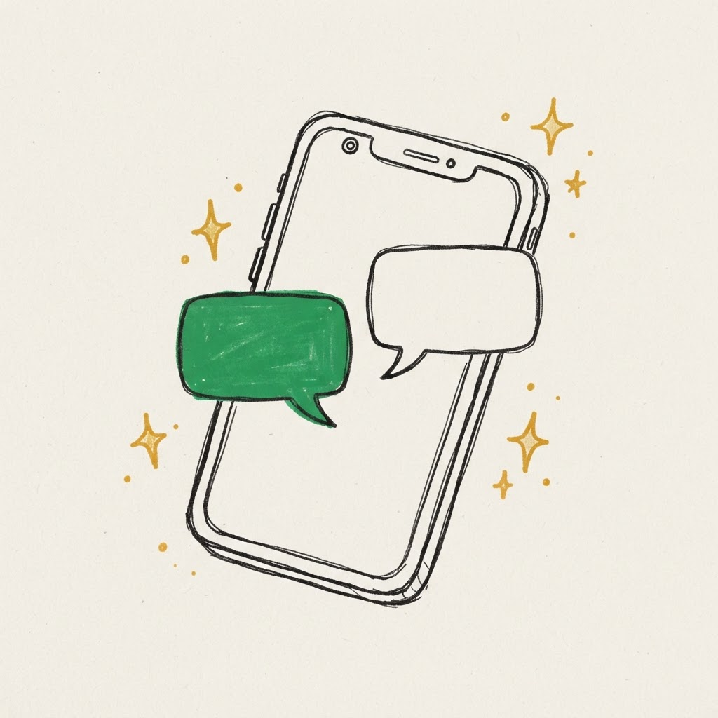 Doodle de um celular com balões de conversa